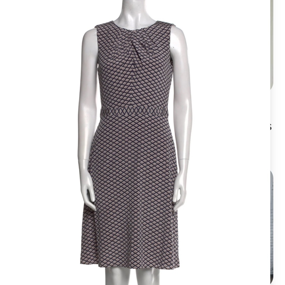 Tory Burch Sleeveless Geometric Print A-Line Dress - Tan/Navy